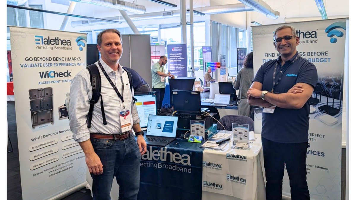AletheaComm's tweet photo. Day 1 at #WiFiWorldCongress USA 2026 is off to a great start.

Great conversations and insights on the future of #wireless connectivity.

Meet our team and explore #WiCheck for real-world #WiFi testing and #TR398 compliance.

 WiCheck: https://t.co/215H9s1m7A

#AletheaTech #USA https://t.co/uAktao58pU