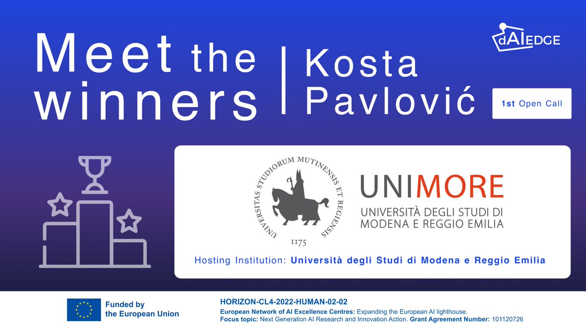 dAIEDGE's tweet image. 🤩 Today, we are excited to share the first #interview from our #MeetTheWinners series, featuring Kosta Pavlović, winner of our 1️⃣st #OpenCall 🔝 .

⭐ During his journey with #dAIEDGE, he developed his project at @UNIMORE_univ, a big thank you for your excellent support as a