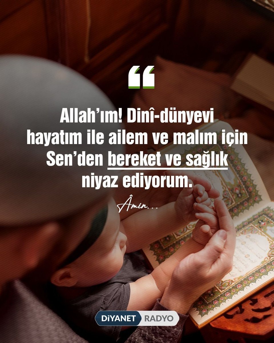 diyanetradyo's tweet image. Allah'ım! Dinî-dünyevi hayatım ile ailem ve malım için Sen'den bereket ve sağlık niyaz ediyorum.
Âmin.

#dua #diyanetradyo