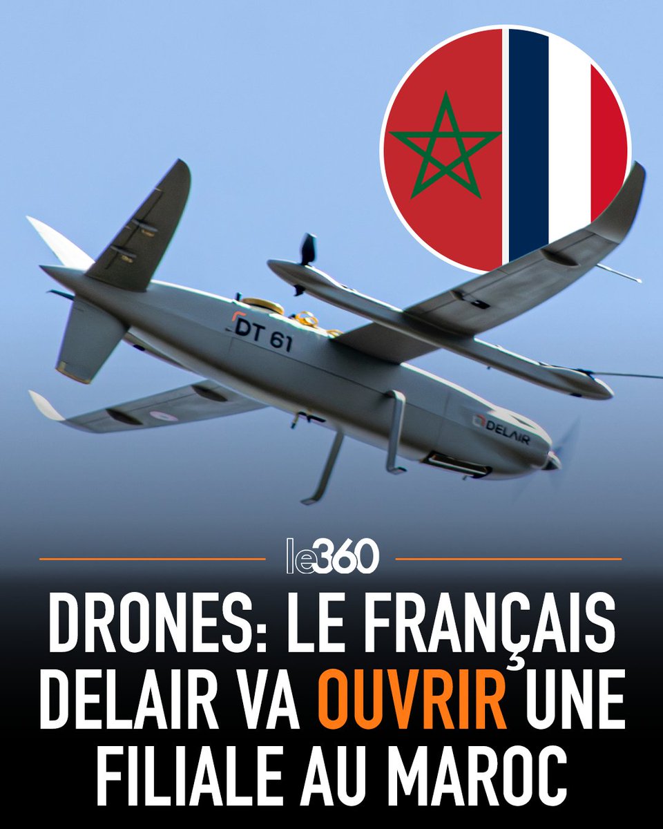 Le360fr's tweet photo. 🇲🇦🇫🇷 Le Maroc continue d’attirer les industriels de la défense. Le fabriquant de drones français Delair a décidé d’y établir sa future base africaine, en ouvrant une filiale à Rabat baptisée Delair Africa, selon le média français L’Opinion.

→ https://t.co/OfnozqvdzL https://t.co/7rTZ5HbXZM