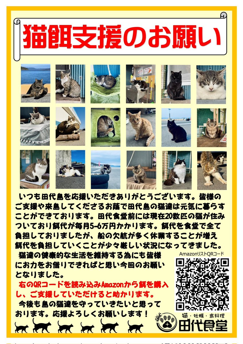 TashiroShokudo's tweet photo. いつも食堂前ニャンズの応援ありがとうございます😊😸
現在、田代食堂ではニャンズの健康的な生活維持のために餌の寄付を募っております🙇
ご協力してくださる方は是非⬇️のリンクから猫餌のご支援をよろしくお願いいたします🙇
#田代島
#田代食堂

https://t.co/suOeeChVs3 https://t.co/VPjH5pRndv