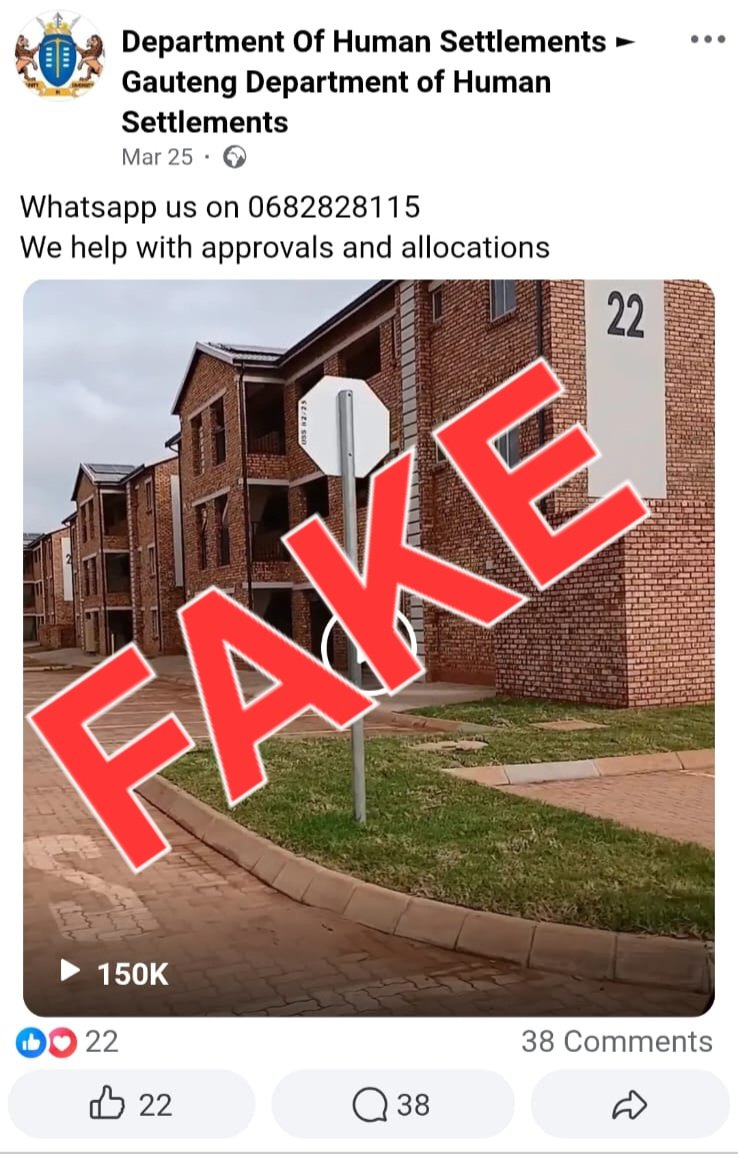 GP_DHS's tweet image. 🚨 SCAM ALERT

Fake pages are pretending to be the Gauteng Department of Human Settlements

❗ No fees
❗ No WhatsApp approvals
❗ No “fast-tracked” houses

RDP housing is FREE

⚠️ If they ask for money = SCAM

📞 0800 701 701

#ScamAlert #StopFraud