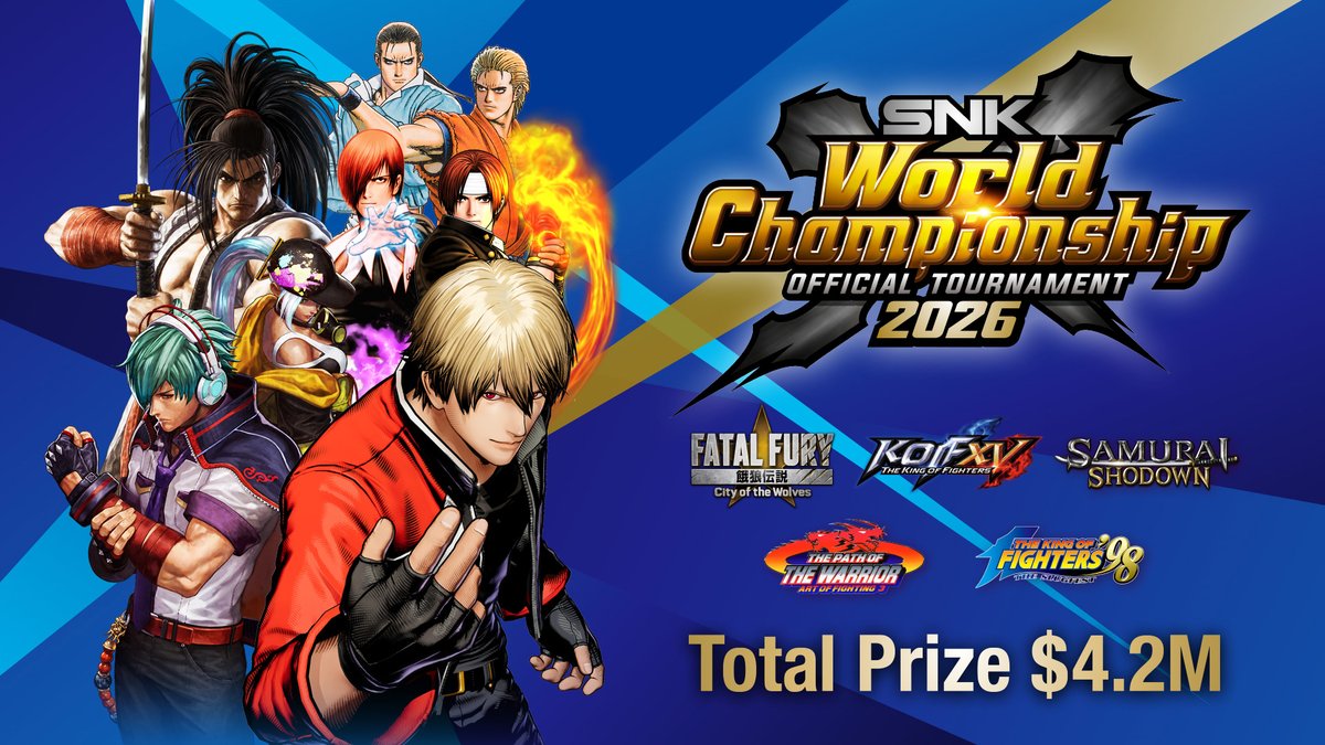 snk_esports_hub's tweet image. The SNK World Championship 2026 will feature five SNK fighting game titles!
Be sure to challenge the qualifying tournaments!
Total prize pool: over $4.2 MILLION!
Don’t miss out—join the fight and stay tuned!

Details here:
snkesports.com/swc/2026
Qualifier list:
