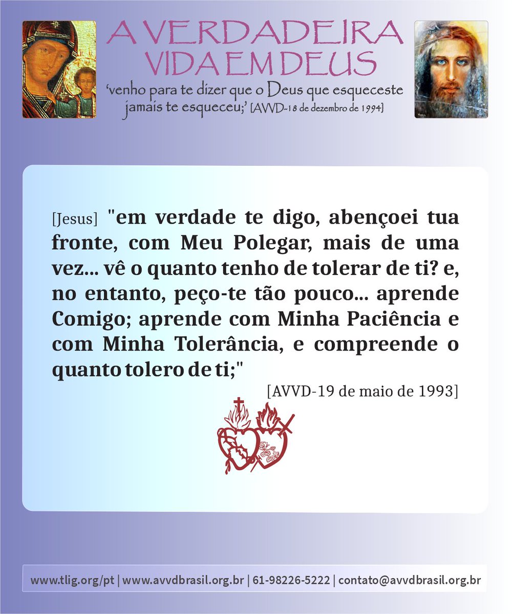 avvdtligbr's tweet image. Data: 14/04/2026
MARATONA COM JESUS: *YESHUAH, lama sabachthani?* [AVVD-19 de maio de 1993]
(completa) aqui: egoi.me/974f10b
(em inglês) aqui: egoi.me/a326c94
Liturgia diária: egoi.me/56c0ebe
#DeusEAmor | #GodIsLove

egoi.me/ff00e6c