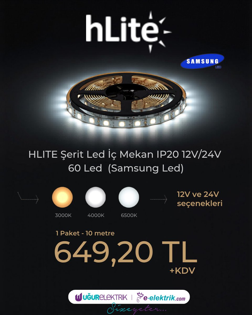 ugurelektrikcom's tweet image. 💡 Fırsat ürünü!

Samsung LED’li hLite Şerit Led
✔️ 12V &amp;amp; 24V
✔️ 3000K / 4000K / 6500K
✔️ 10 metre
💰 649,20 TL + KDV
🚀 Stoktan hızlı teslim
👉 e-elektrik.com/search?brand_i…
#LED #şeritled #aydınlatma