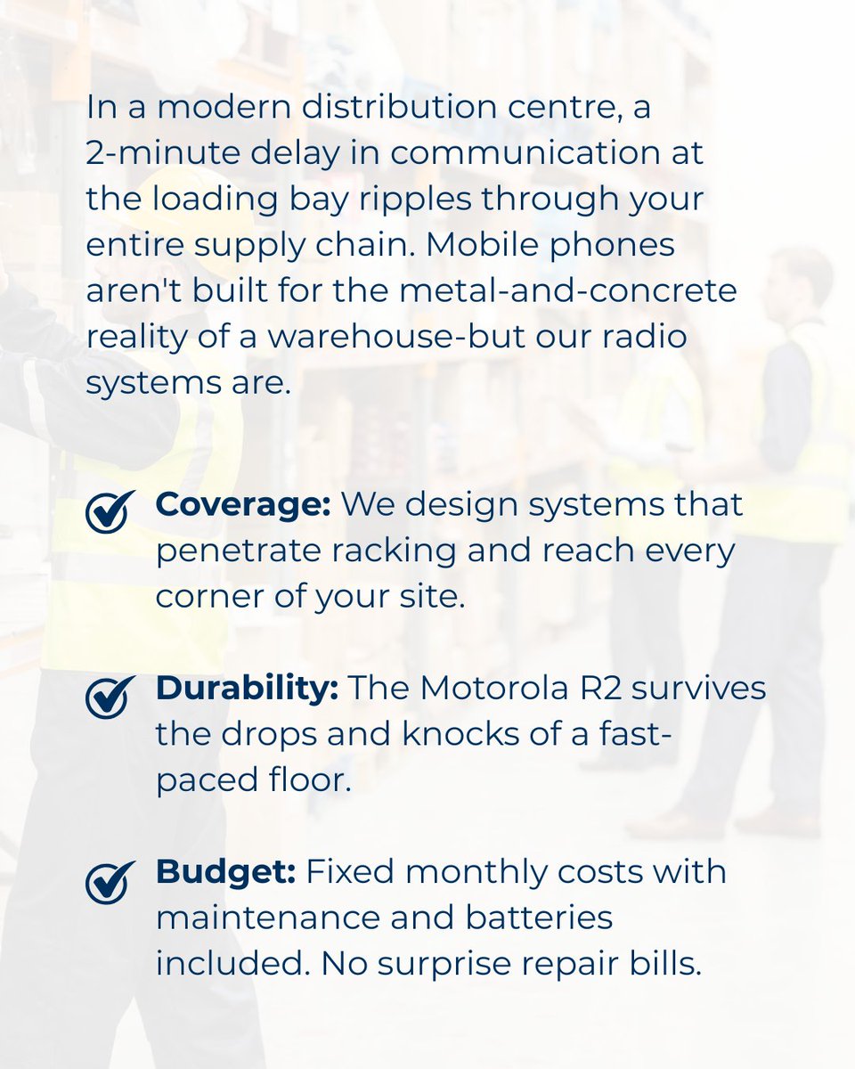 Dee_Comms's tweet image. Zero Dead Zones. Maximum Throughput.

In a fast-paced warehouse, mobile signals fail where radios excel.

#Warehousing #Logistics #RadioHire