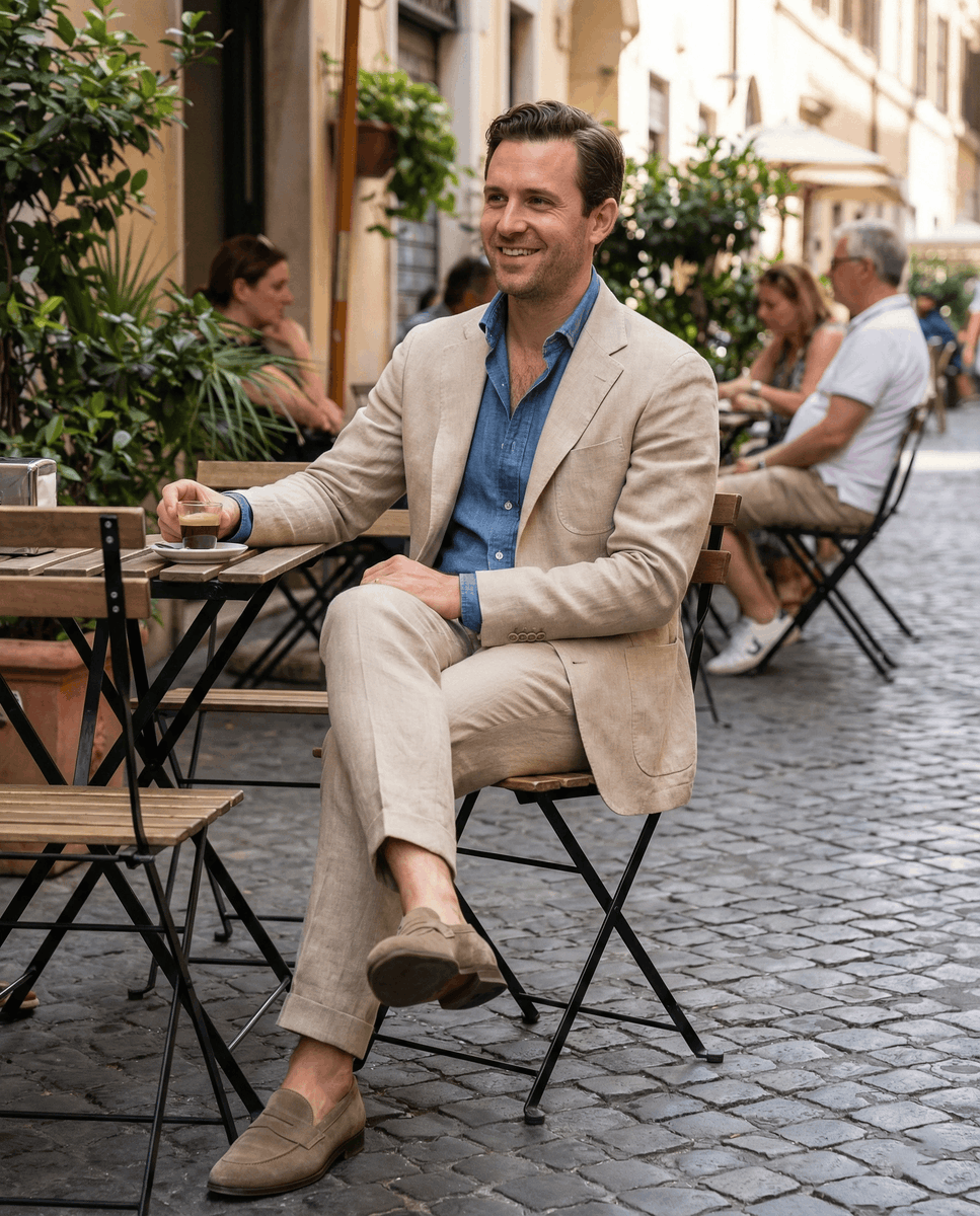 RosiehongCo's tweet image. A bespoke linen suit is designed for breathability and effortless movement. ☕️🌿 
Embrace the natural creases - they are a symbol of relaxed sophistication and summer elegance. Upgrade your warm-weather wardrobe with Rosie Hong. 

#Sartorial #SummerStyle #Bespoke #QuietLuxury