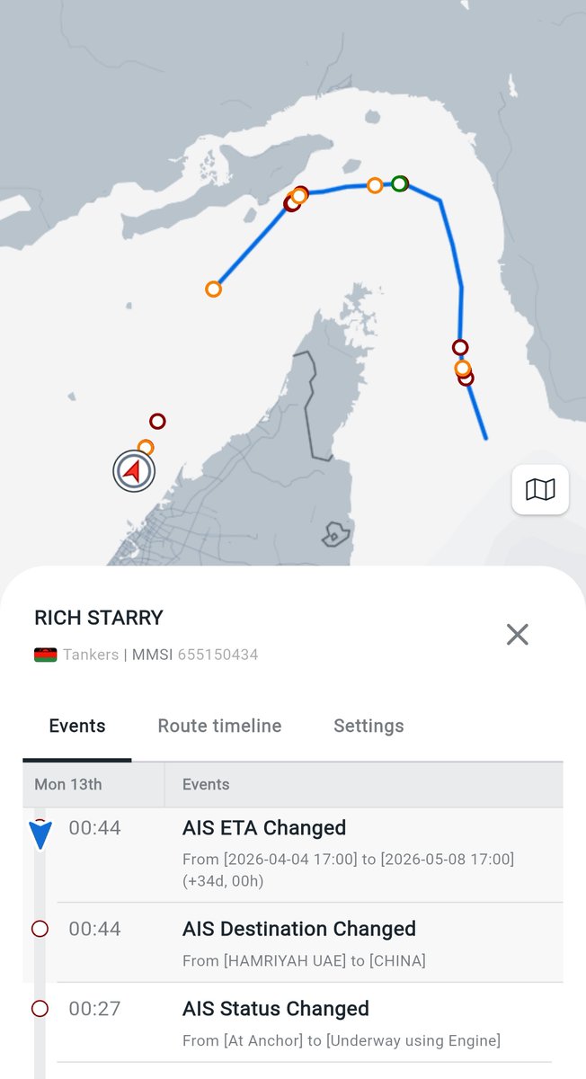 MenchOsint's tweet image. Rich Starry's last visit was an Emirati port, it shouldn't be worried by the latest US blockade.