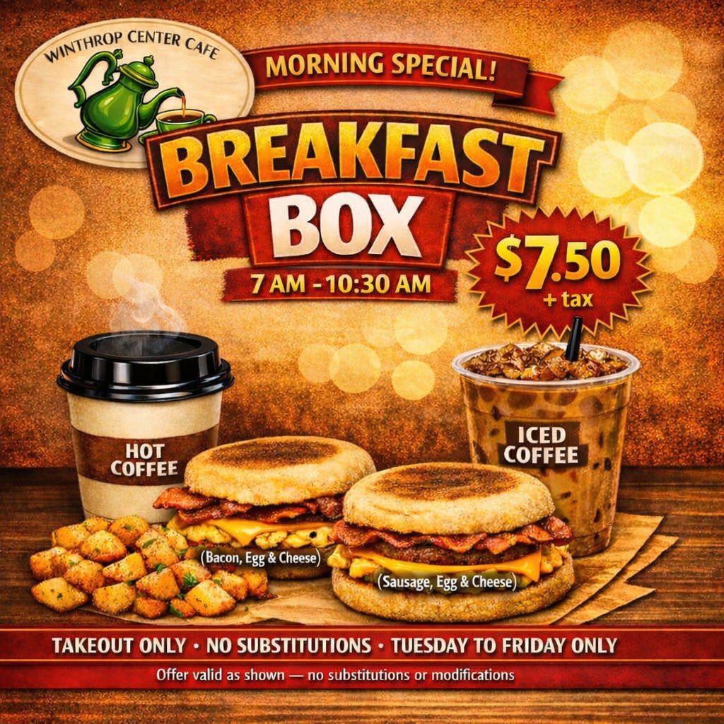 centercafe's tweet photo. 🚨 STARTING TODAY! 🚨
The Morning Special – Breakfast Box is officially ON!
Grab yours between 7:00 and 10:30 AM for just $7.50 + tax.
☕ Winthrop Center Café – Takeout Only https://t.co/mQ5rS5nqkb