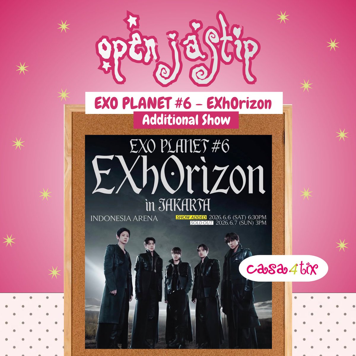 casafourtix's tweet photo. OPEN JASTIP EXO PLANET #6 - EXhOrizon in JAKARTA Additional Show

𖦹 Full payment di awal dan akan direfund 100% jika tidak dapat tiket
𖦹 Bisa pilih main section dan section cadangan 
𖦹 Fee around 200k-300k/tix (depends on the section)

── .✦ dm for more details &amp; info! :-D https://t.co/dJShSZuBll
