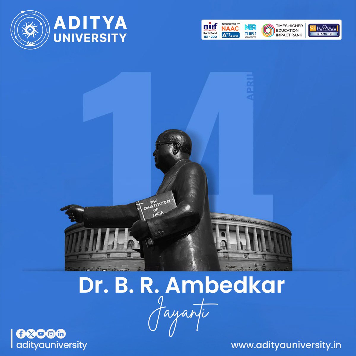 adityauniv's tweet image. Remembering the visionary who shaped the foundation of modern India 🇮🇳

On this Dr. Ambedkar Jayanti, we honor the legacy of equality, justice, and empowerment that continues to inspire generations. 📘

#AdityaUniversity #AmbedkarJayanti #DrAmbedkar
#Equality #EducationForAll