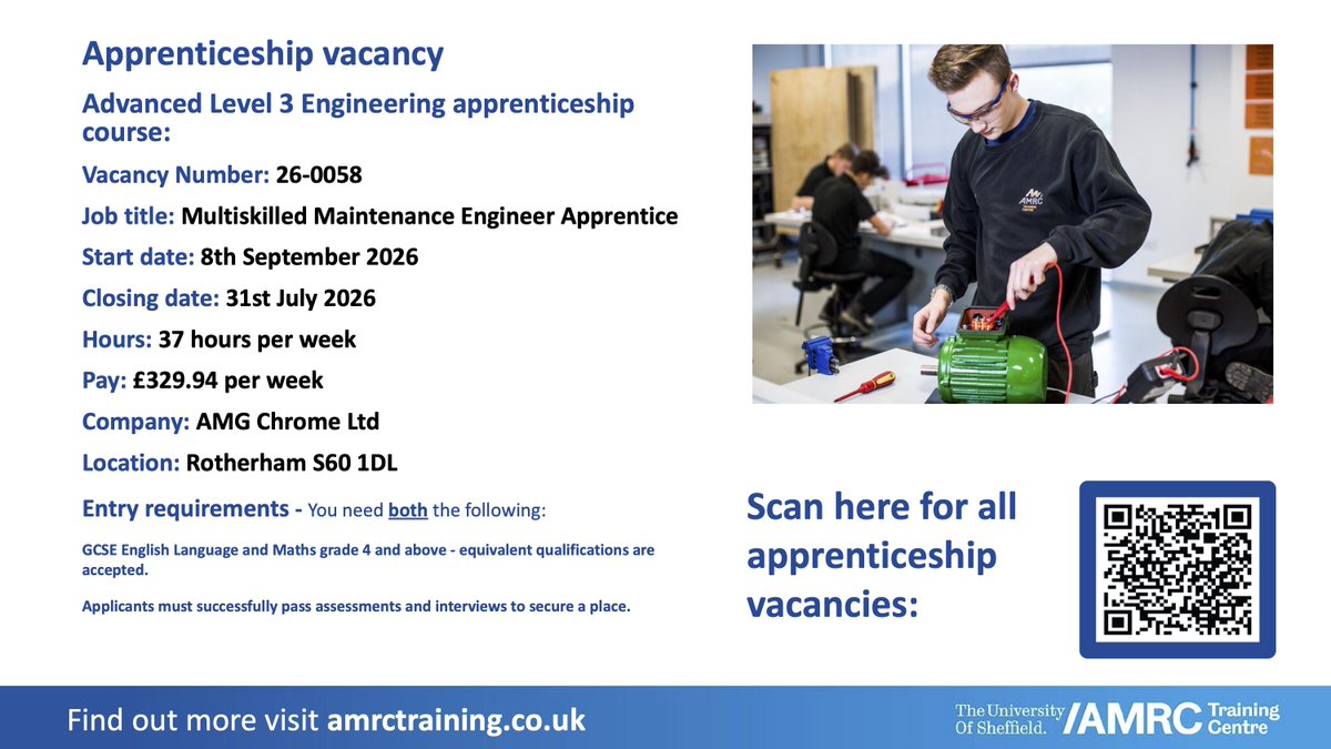WingfieldAcad's tweet photo. Here are the latest apprenticeship opportunities being offered by AMRC. Please speak to the school Careers Team if you’d like support with applying for any of these 😊 https://t.co/trTOjdyCDa