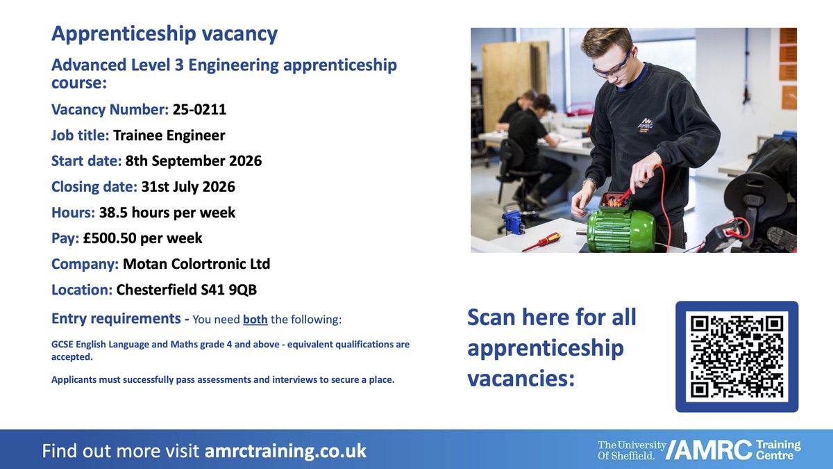 WingfieldAcad's tweet photo. Here are the latest apprenticeship opportunities being offered by AMRC. Please speak to the school Careers Team if you’d like support with applying for any of these 😊 https://t.co/trTOjdyCDa