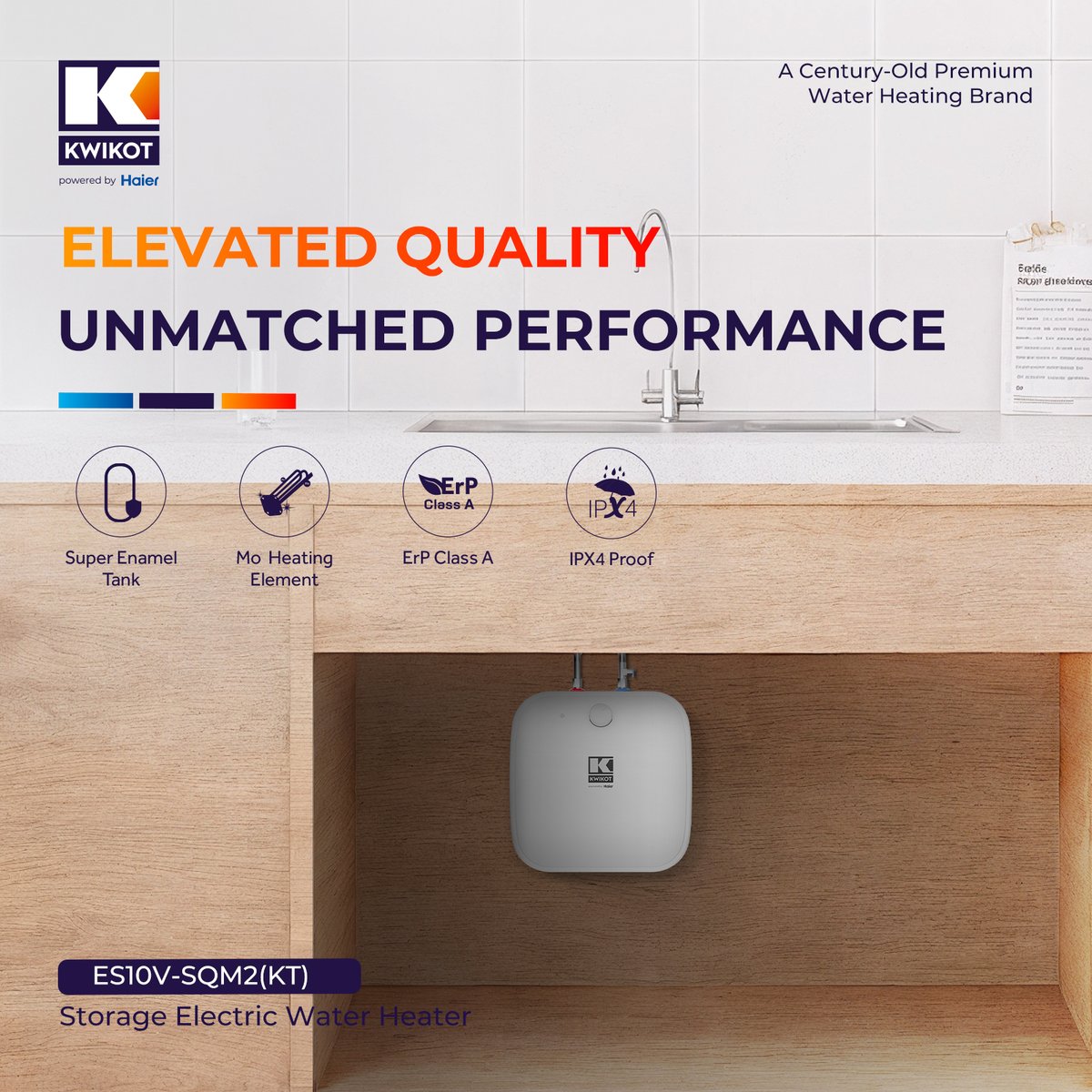 HaierWH's tweet image. Compact Power, Premium Performance ⚡💧 
KWIKOT ES10V-SQM2(KT) delivers elevated quality with a super enamel tank, Mo heating element, ErP Class A efficiency, and IPX4 protection. 🚿✨
 #KWIKOT #WaterHeater #EnergyEfficient