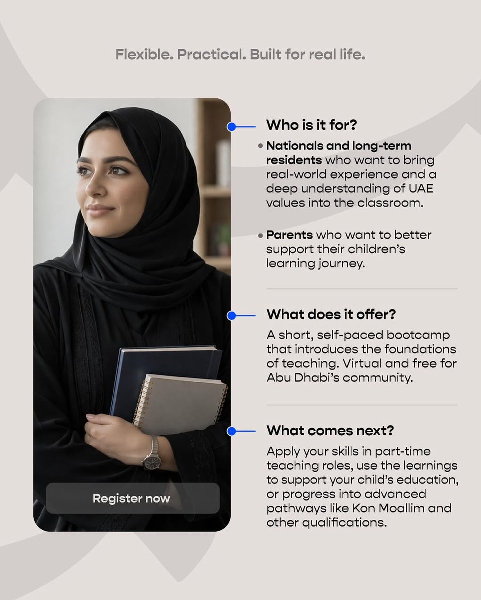 Emirates_News's tweet image. You don’t need to be a teacher to teach! The Abu Dhabi Department of Education and Knowledge's Midad Teaching Program opens opportunities for professionals across fields to enter the classroom. 

#EmiratesNews #DubaiOneTv #UAE #Dubai #News