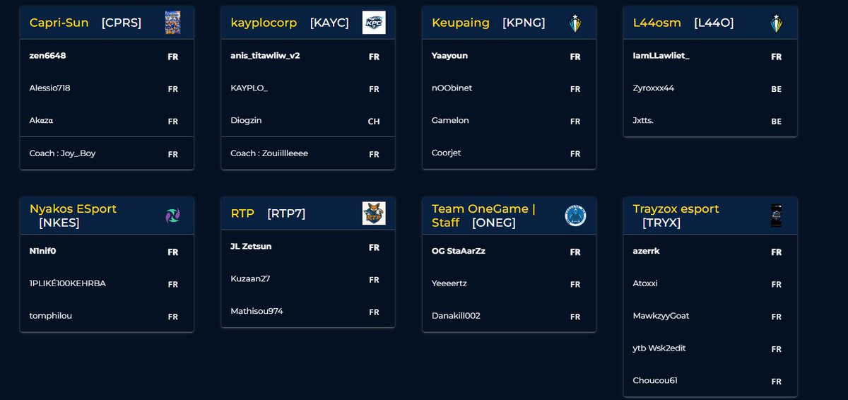 TeamOnegame's tweet image. Et voici le groupe de notre "Roster Staff" !
Une équipe d’amis et le staff de notre association réunis pour cette RBRS
 
Leur premier match se jouera demain à 22h00 ⏰

 On a trop hâte de les voir tout casser sur le terrain 😄⚽🔥

#RBRS #Staff #Academy #RocketLeague