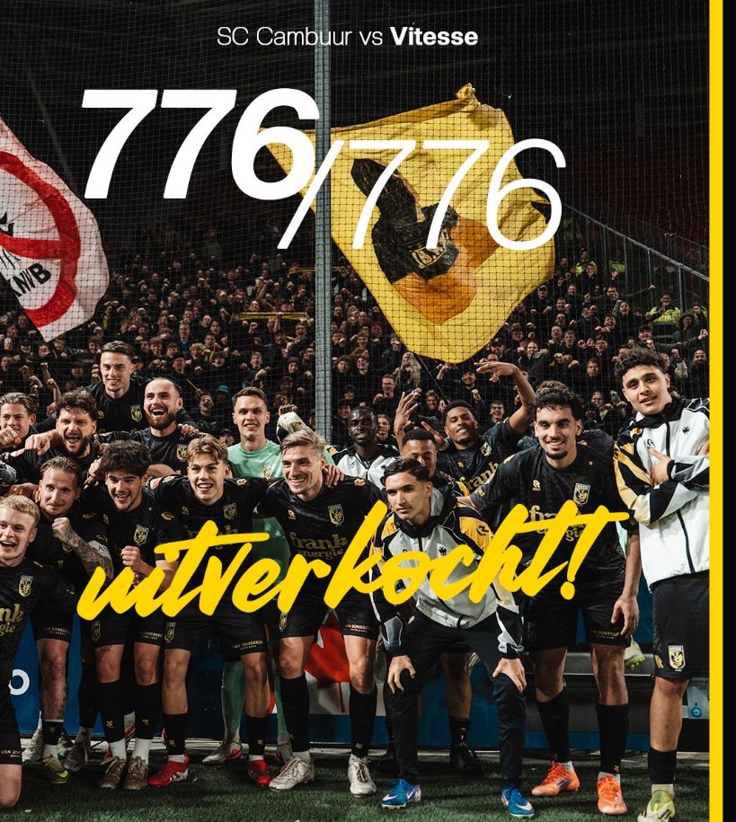 SVVitesse's tweet photo. 100% behaald! 🔥
Ook Cambuur-uit is uitverkocht! 💪🏻💛🖤
Daarmee zijn alle uitvakken uitverkocht geweest dit seizoen! 🫶🏻
#Vitesse #Jutvit https://t.co/hzp0oKq8gK