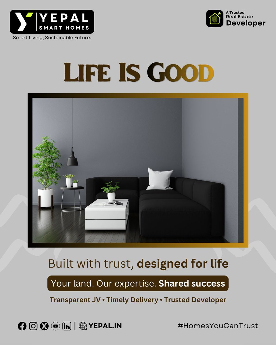 yepal_in's tweet photo. 🏠 Your land holds more value than you think.

#YepalSmartHomes #yepalhomes #TrustedDeveloper #JointVenture #RealEstateIndia #PuneRealEstate #LandDevelopment #RealEstateDeveloper #SmartHomesIndia #PropertyInvestment #Landowners #JVProjects #RealEstateOpportunity #Property #home https://t.co/dgRXHHZh1b