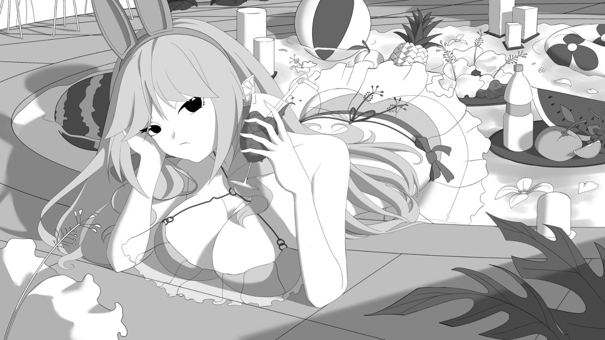 bunmire_'s tweet image. 1st time doing a grayscale for my SUMMER YCH, why am i so cute?? 😔

#VGenComm #artmoots