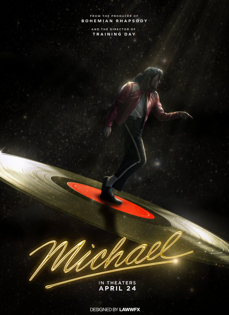 Lawwfx's tweet image. movie poster for @michaelmovie @JaafarJackson 

MICHAEL – in theaters and IMAX April 24, 2026. Starring Jaafar Jackson, Nia Long, Juliano Valdi, KeiLyn Durrel Jones, Laura Harrier, with Miles Teller, and Colman Domingo.

#michael #michaeljackson #Poster