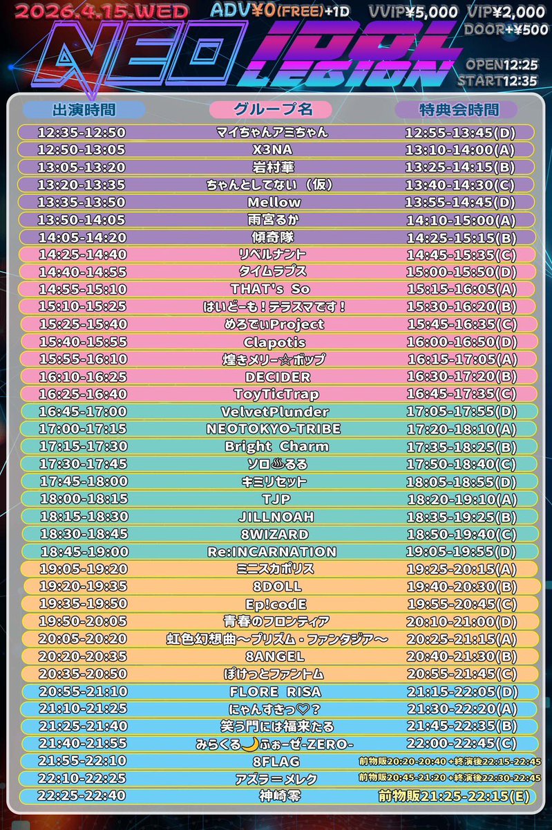 NEOTOKYOTRIBE's tweet photo. next🔜#NEOTOKYOTRIBE
#ネオトラ in新宿🔉

1現場目🔥変更有りver🙏🏻
毎回大盛況平日無銭🔥

🗓️04/15(水)
📍新宿DHNoA
🎤17:00-
🏪17:20-(並行A)
(※毎回時間指定✅)

#ネオトラ指名入場特典 🔜
🕹️2s動
🕹️2人挟まれ写
最前チケット特典🎟️
📡チェキ

2現場目🔜新宿近場✨

🎫▶︎https://t.co/GVxRPSW4lq https://t.co/G4TrRa3y96
