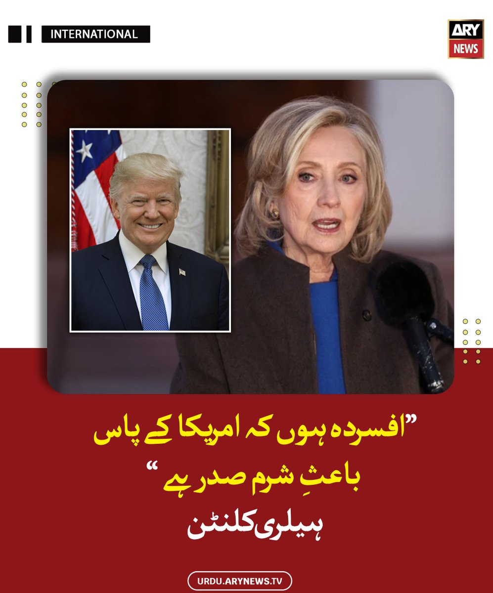 arynewsud's tweet image. افسردہ ہوں کہ امریکا کے پاس باعثِ شرم صدر ہے، ہیلری کلنٹن

مزید پڑھیں : urdu.arynews.tv/hillary-clinto…

#ARYNewsUrdu #HillaryClinton #Trump