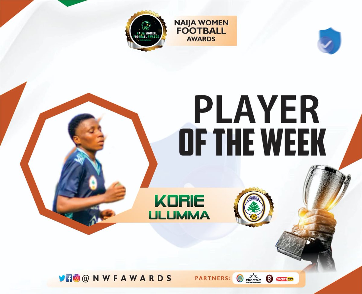 NWFAward's tweet photo. 💥 It's Korie Ulumma 💥

We announce Korie Ulumma as Player of the Week from Dannaz Ladies FC for matchday 14! 

Congratulations, Ulumma 👏

#NWFAward #NWFAwards26 https://t.co/NtyvgD45qb