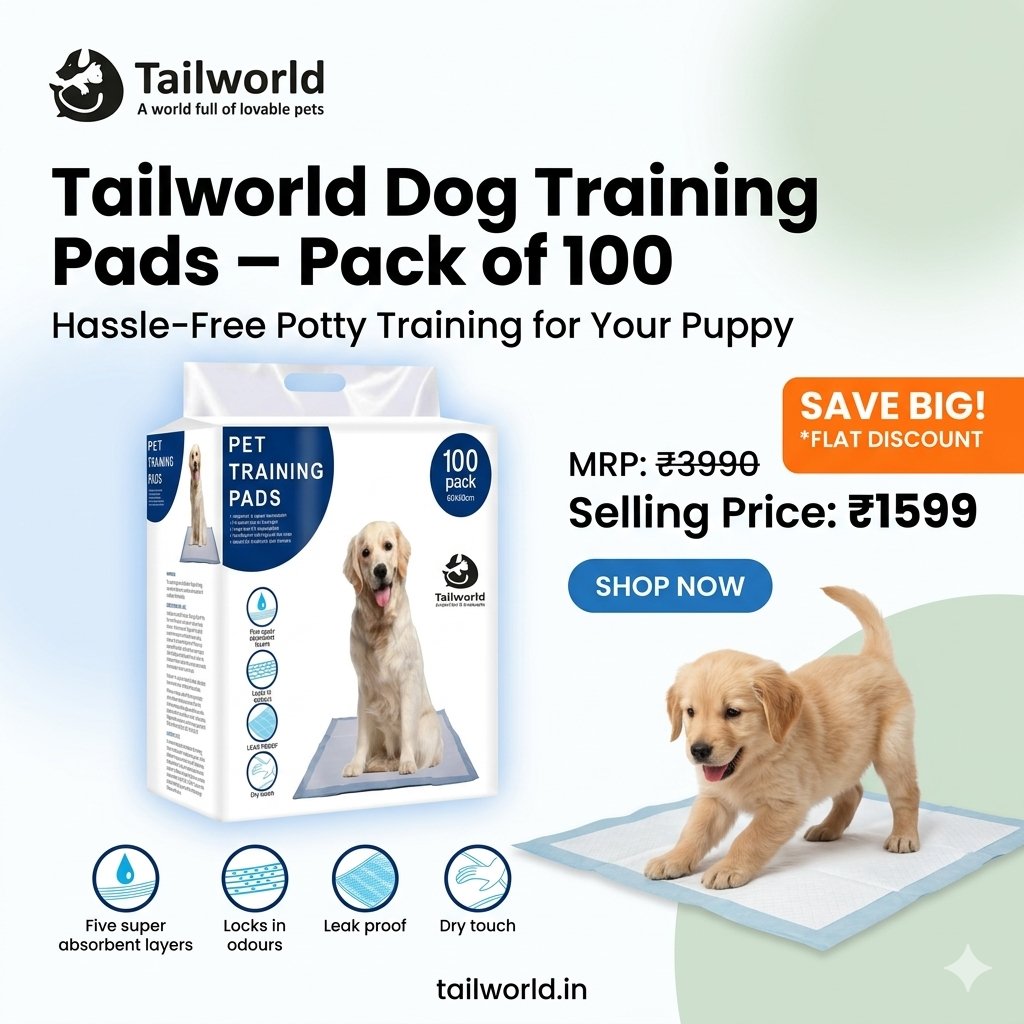 tailworldin's tweet image. Our Tailworld Dog Training Pads are convenient solution for potty training your furry friend! With a pack of 100 pads, you'll have plenty to use for your training needs. And with 60% off, the price of ₹1599 is a steal! 🐶🎉

Shop: tailworld.in/products/dog-t…

#puppypads #Tailworld
