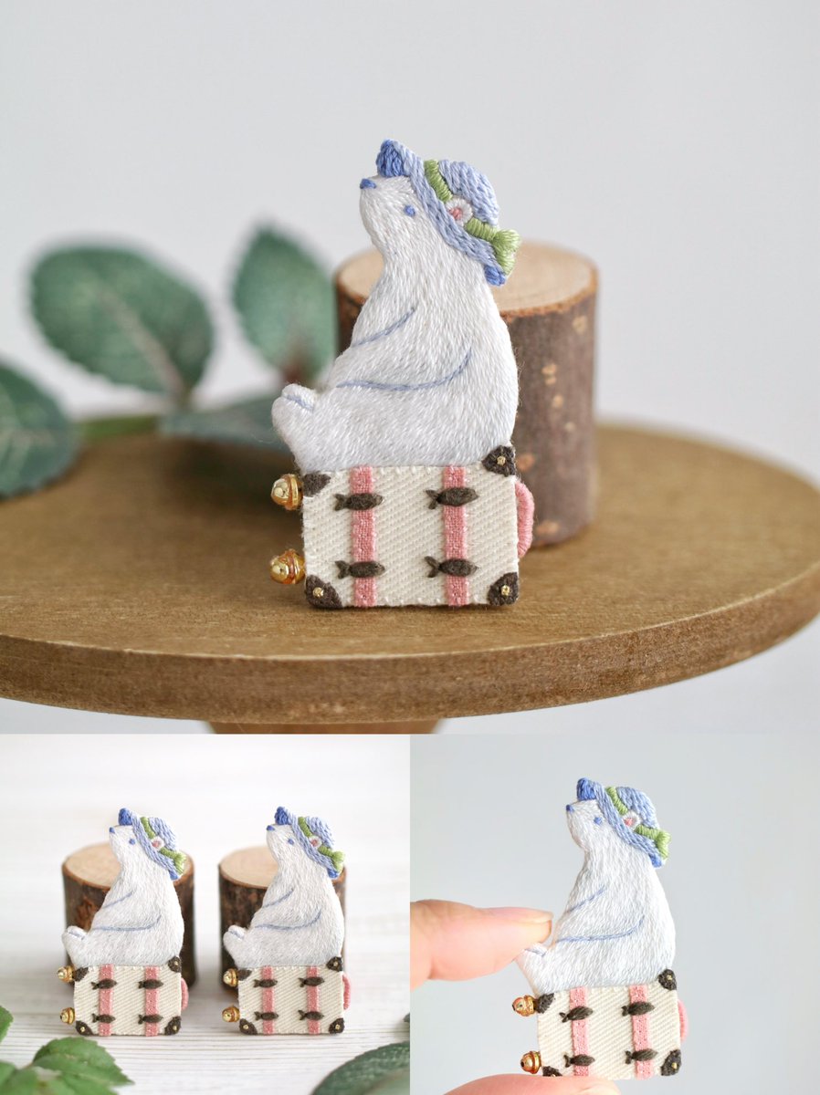 orso_ricamato90's tweet photo. おでかけくまのブローチ🐻‍❄️👒🧳

イラスト×刺繍の共同ブランド「Nel Bosco」として制作した作品です。
昨年につづき、今年5/5のクリマでも再販します🐻‍❄️🐻‍❄️
#クリエーターズマーケット https://t.co/JGojOwg0ki