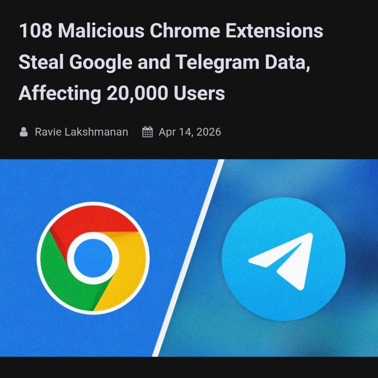 howfxr's tweet image. Researchers uncover 108 malicious extensions on Google Chrome linked to a single command-and-control server, with about 20,000 installs.

The extensions collect user data, including credentials, browsing activity, and identities, and send it to attacker-controlled servers.