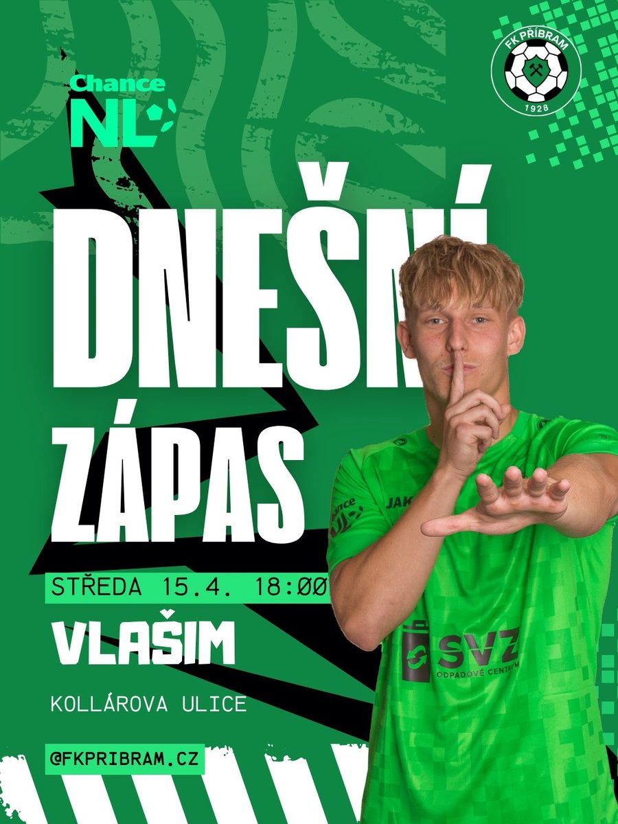 ⚽️⏰ DNES HRAJEME 🟩⬛️🟩⬛️
🆚 FC Sellier &amp; Bellot Vlašim
🏆 Chance Národní Liga
⏰ 18:00
🏟  Kollárova ulice
🖥️ LIVE chnliga.tv
