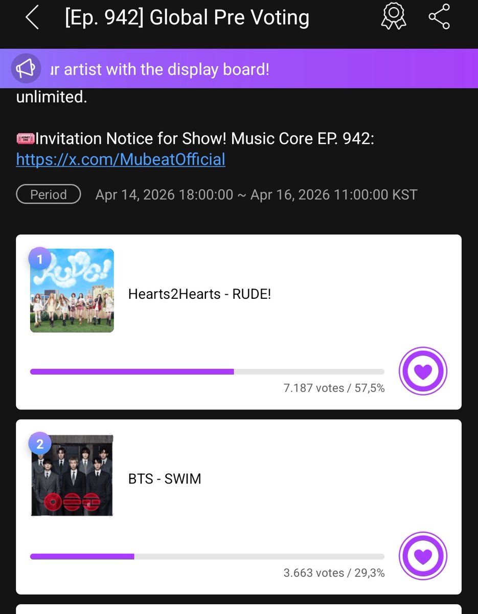 moociimociiluvv's tweet photo. 📍Prevote music core 
🗓 14 ~ 16 april 2026
🗳  1 vote : 3 🩷

Live vote 18 april 2026

https://t.co/T8gmZyGVVC https://t.co/YwBY2J7PZ6