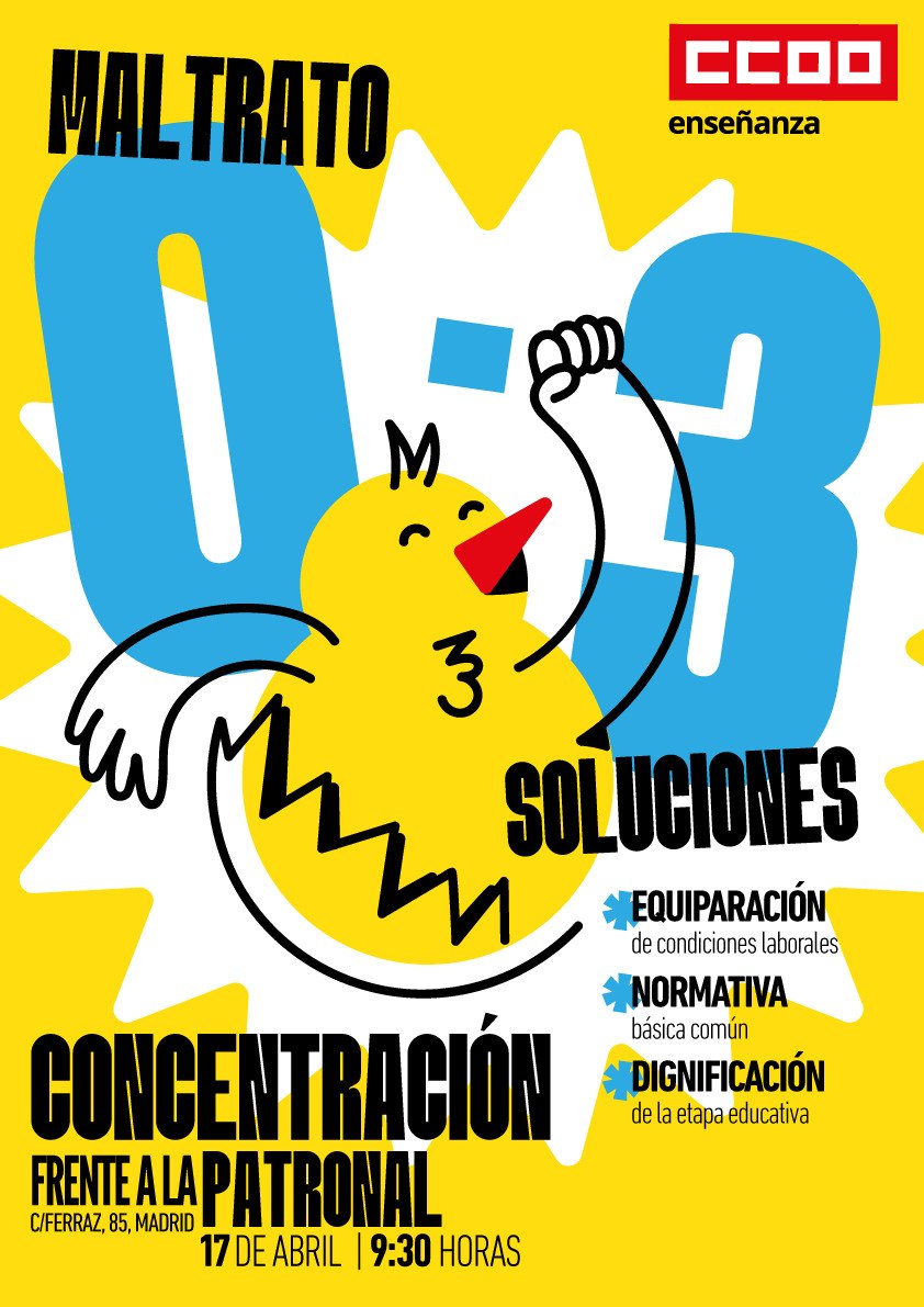 feccoo's tweet photo. CCOO con el 0-3🐣✊
Queremos equiparación de condiciones laborales, tener una normativa común básica y dignificación de esta etapa educativa. ¿Te vas a quedar en casa? Ven el 17/4 frente a la patronal 📢
@CCOO https://t.co/SmdXuFbQqr