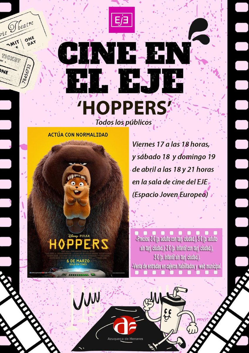 AytoAzuqueca's tweet photo. 🎬 Cine en #Azuqueca
🎞️ Hoppers (todos los públicos)
🗓️ ⏰ Hoy viernes, a las 18 horas y mañana sábado y domingo, en doble sesión, a las 18 y 21 horas
📌 Sala del EJE
🎟️ Venta de entradas, en cajeros ciudadanos y en https://t.co/zrXCLfWMf1 https://t.co/CaTSsbvIfs