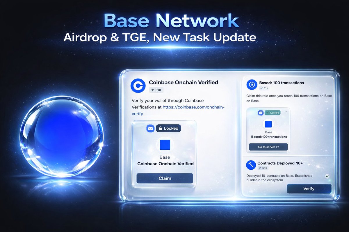 CryptoLakhan's tweet image. 🚨 Base Network Airdrop &amp;amp; TGE New Task Update 🪂

Base is heating up in 2026 — a major year ahead with strong hints toward an upcoming TGE &amp;amp; Airdrop 👀

If you're not farming yet, you're already late!

📌 Latest Tasks to Boost Eligibility: 

• Visit: guild.xyz/base/onchain
•