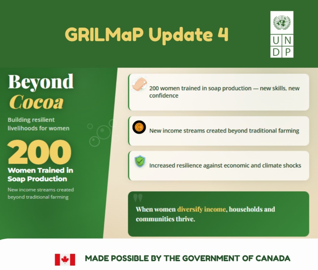 UNDPGhana's tweet image. Beyond cocoa: building resilient livelihoods 
✔️ 200 women trained in soap making 
✔️ New income streams
✔️ Increased resilience

#Livelihoods #WomenEntrepreneurs #Resilience #GRILMaP