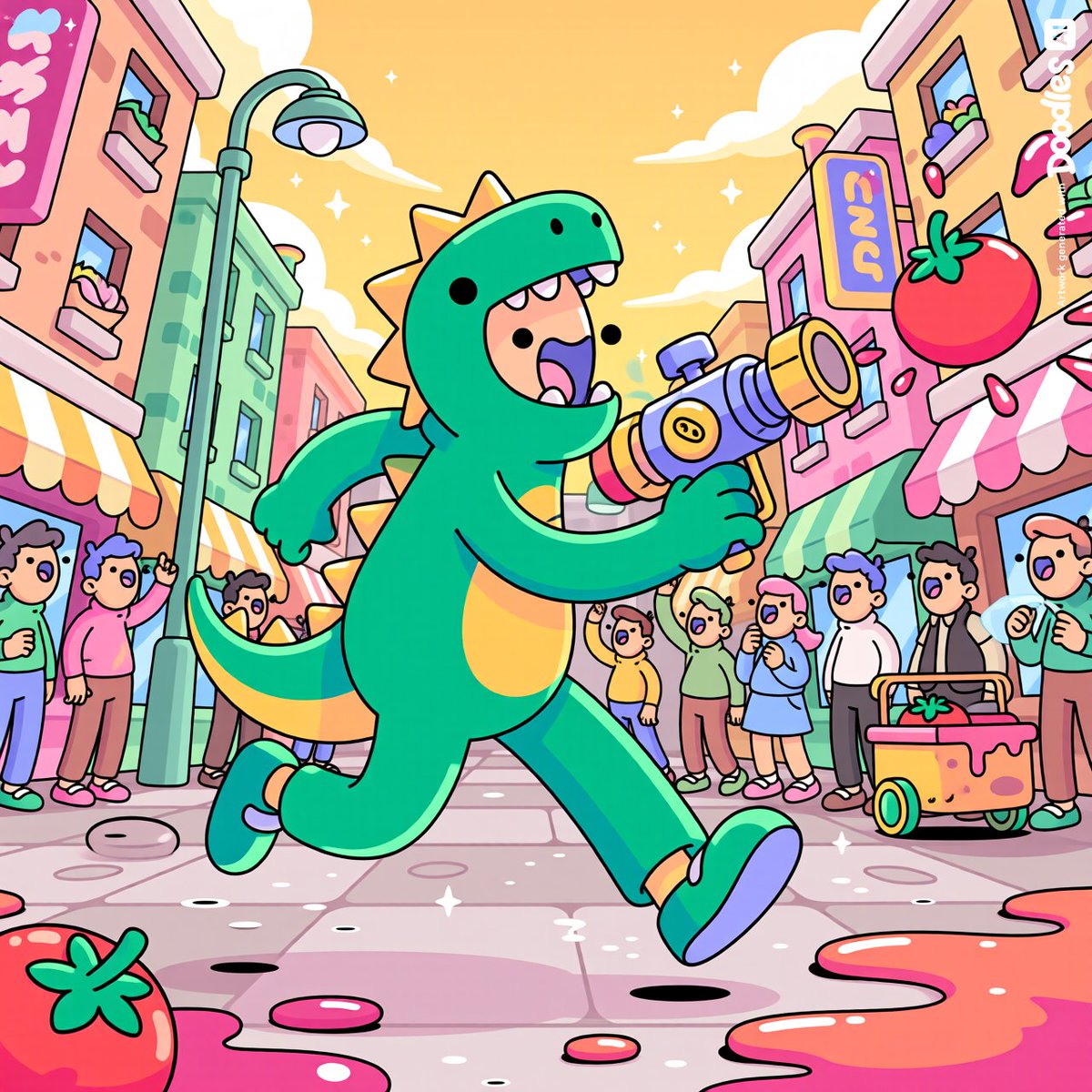 lostcryptoETH's tweet image. Jurassic tomato attack 🍅🦖💥 #Doodles