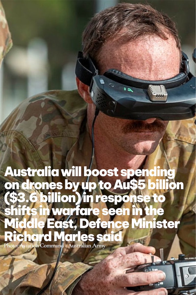 Drone_Wars_'s tweet image. Australia is reportedly planning up to Au$5 billion investment into drone capabilities, driven by lessons from recent conflicts in the Middle East and Ukraine. #Australia #UAV #Defense #DroneWar