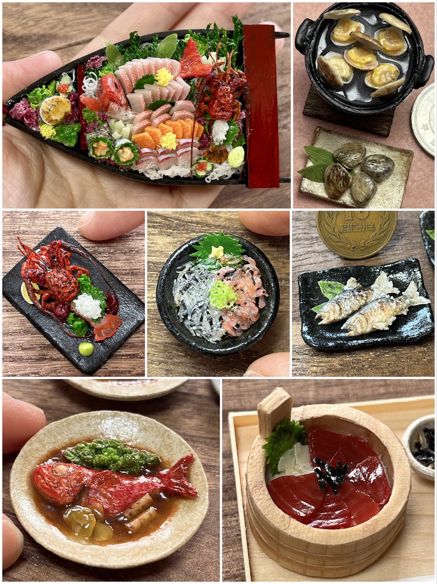 多くのいいね、リポスト、リプライありがとうございます！私は普段、日本の中部地方の郷土料理のミニチュアを制作しております。そちらも見ていただけると嬉しいです。
また、アメリカの方々からもアメリカ料理再現のリクエストが届いてます。そちらも落ち着いた時に制作していきたいと思います。