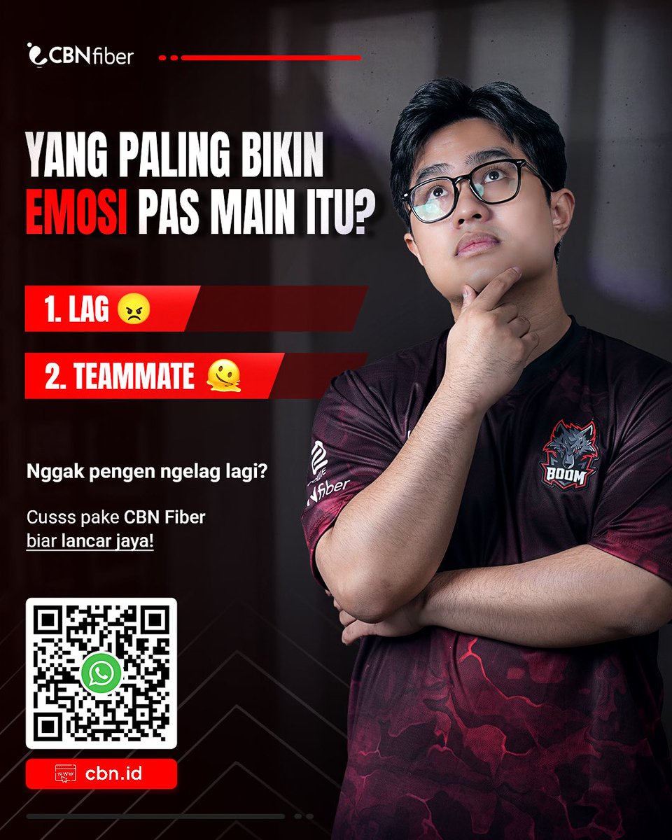 boomesportsid's tweet photo. Menurut kalian, mana yang paling bikin kesel?
kalau boomin sih nontonin match valorant terus ada yg nge-throw ampe comeback. tapi, untung ada @di_cbn yg bikin streamingnya tetap HD tanpa buffering!
#cbnfiber https://t.co/HOu8JERyte