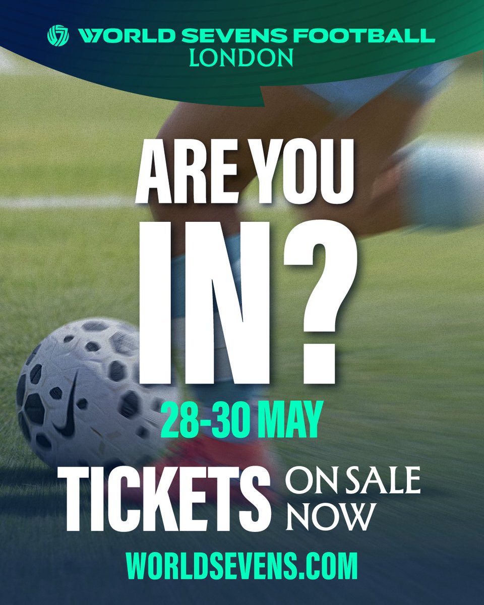 World Sevens Football is coming to London from 28-30 May. 🎟️ Get your tickets now at worldsevens.com

Don’t wait. ⚽️
