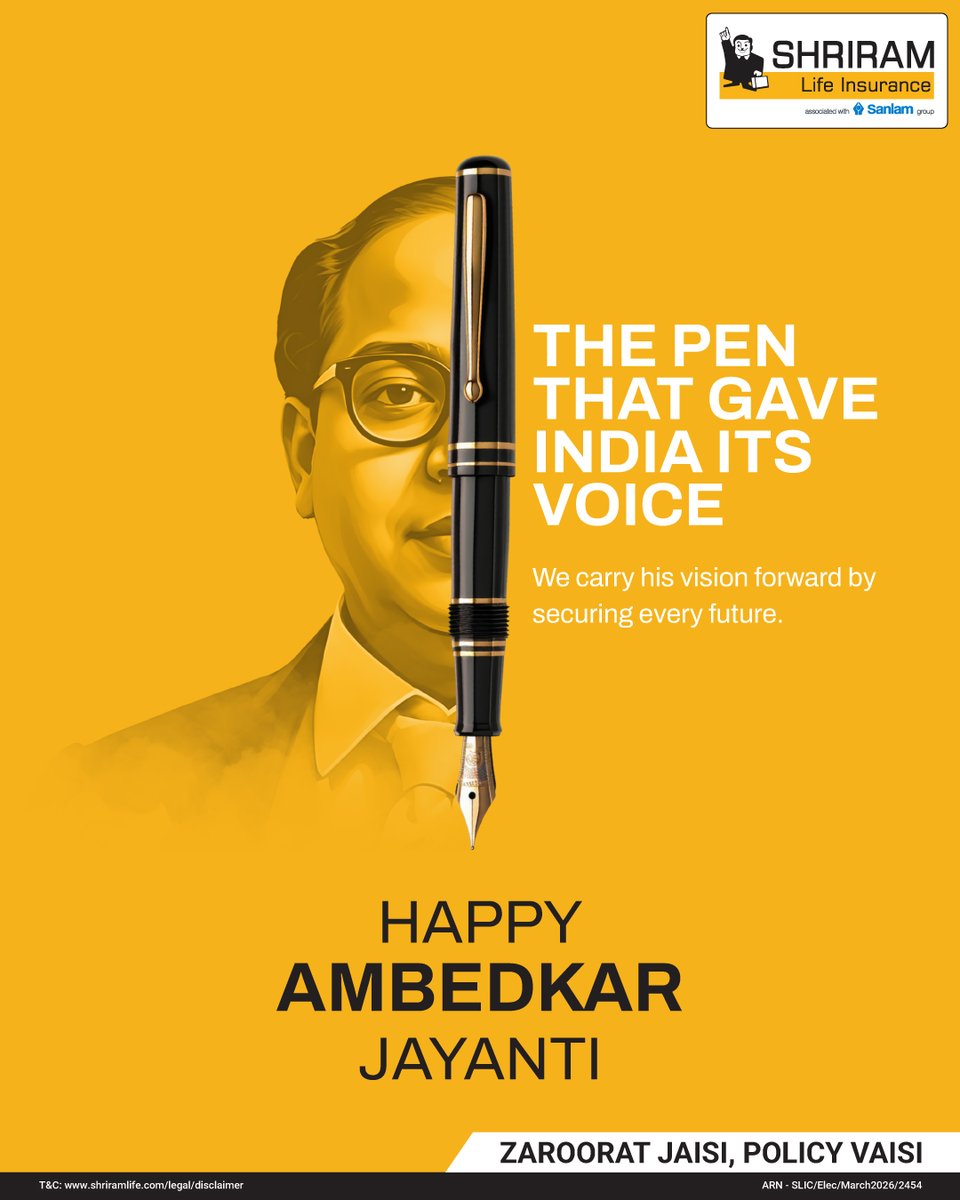 ShriramLifeIns's tweet image. A legacy built on knowledge, courage, and change.
This Ambedkar Jayanti, we remember B. R. Ambedkar and his vision for an inclusive and empowered India.

#AmbedkarJayanti #EqualityForAll #ShriramLifeInsurance #InsuranceForAll #ZarooratJaisipolicyVaisi