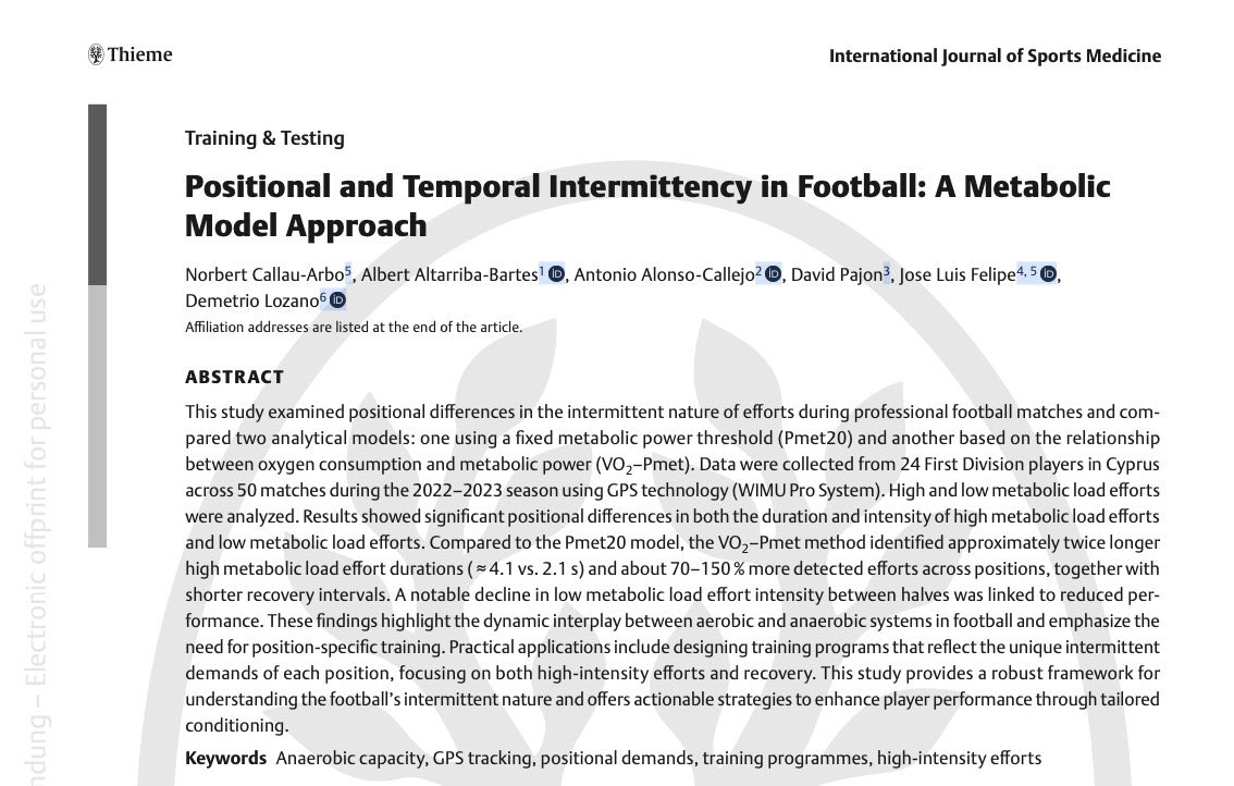 norbertcallau1's tweet image. ✍️✍️1st paper published💪
⚽️⚽️Positional and Temporal Intermittency in Football: A Metabolic Model Approach📘
📲 pubmed.ncbi.nlm.nih.gov/41519122/
#sportscience #soccer #performance #training