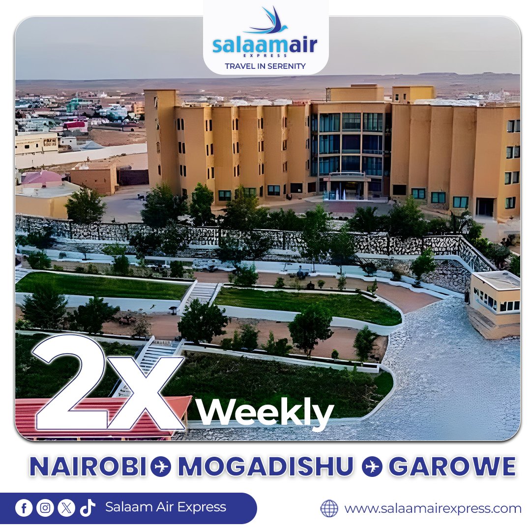 From city to city, connection made easy ✈️

Fly with us from Nairobi – Mogadishu – Garowe every Tuesday &amp; Saturday with 2 convenient flights to keep you moving seamlessly across the region.

Reliable journeys. Smooth connections.
Travel in Serenity.
#Nairobi #Mogadishu  #Garowe