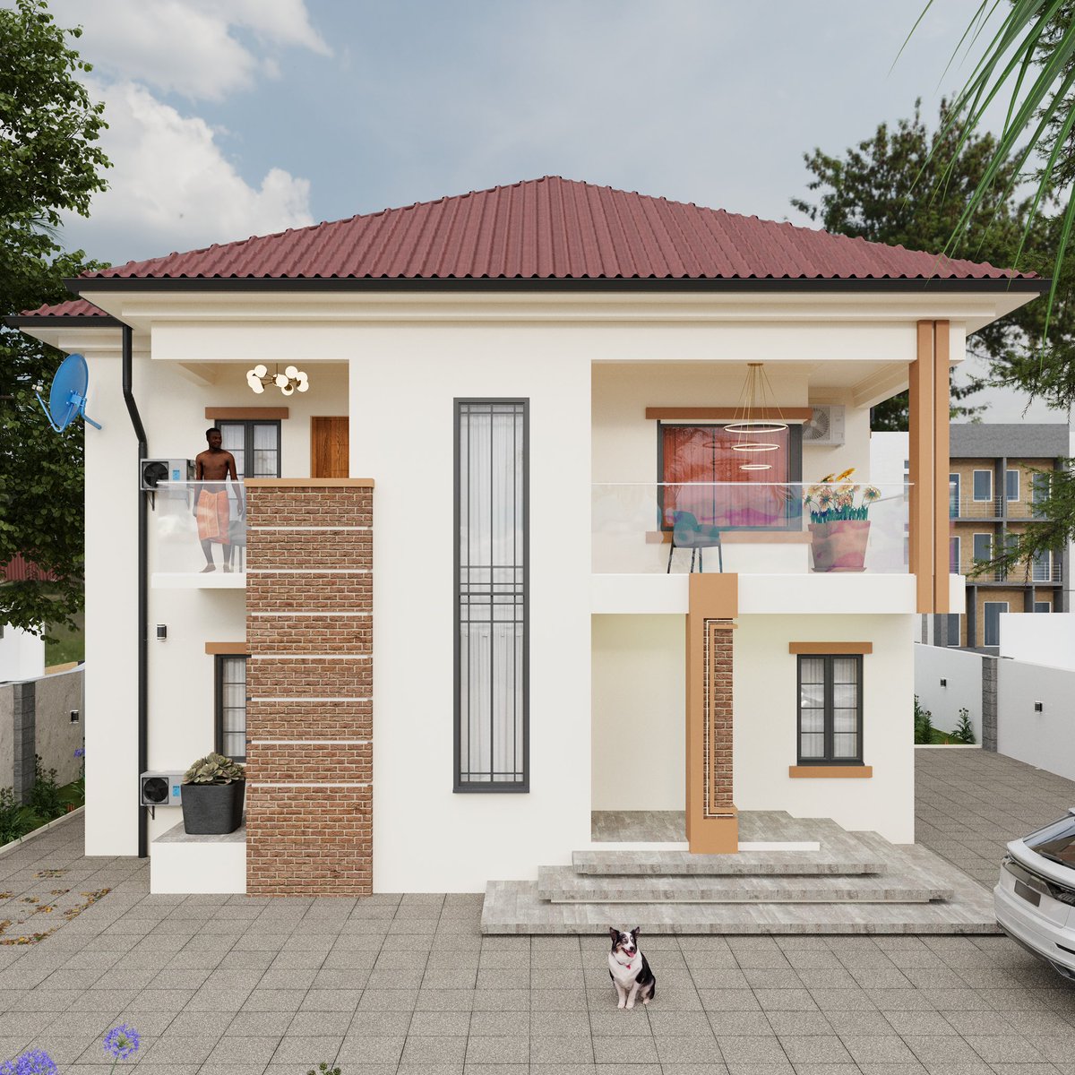 EMI__CONCEPT's tweet image. THREE BEDROOM DUPLEX 

A modern residential design blending sleek white finishes with rustic brick accents and glass balconies.

Designed by @noyefrancis4 
Rendered by me 

📍Akpasha Akaegbe Ugwu, Nkanu West LGA Enugu State, Nigeria. 

#3DSMax #Corona #Architecture