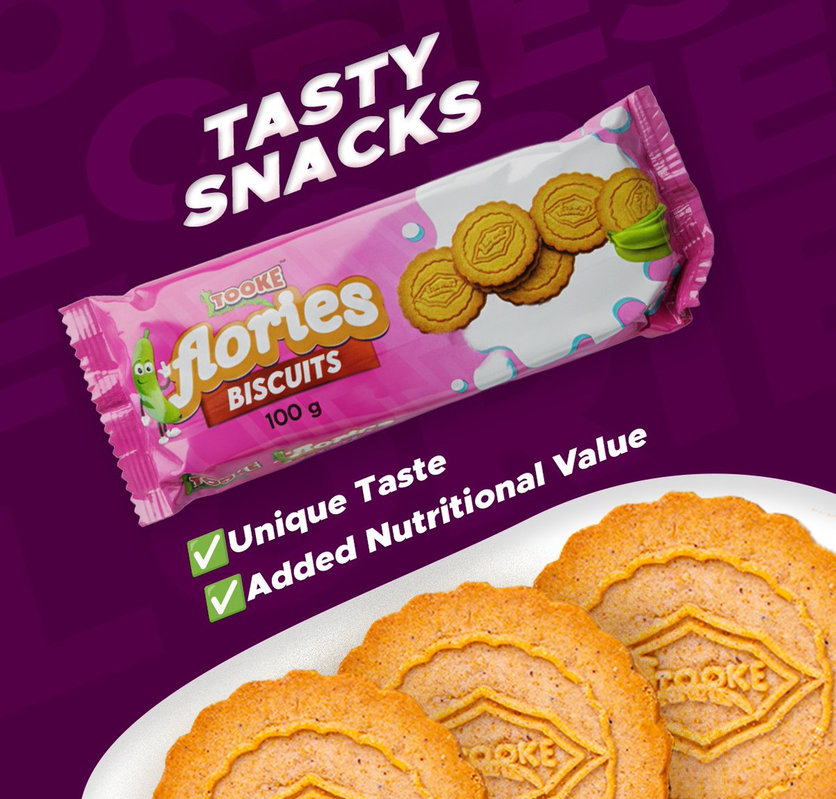 tookeonline's tweet image. Tasty snacks with a healthy twist

Enjoy the crunch of TOOKE Aomes Biscuits—where unique taste meets added nutrition in every bite.

#TookeSnacks #HealthyBites #EatSmart #BananaGoodness #SnackRight