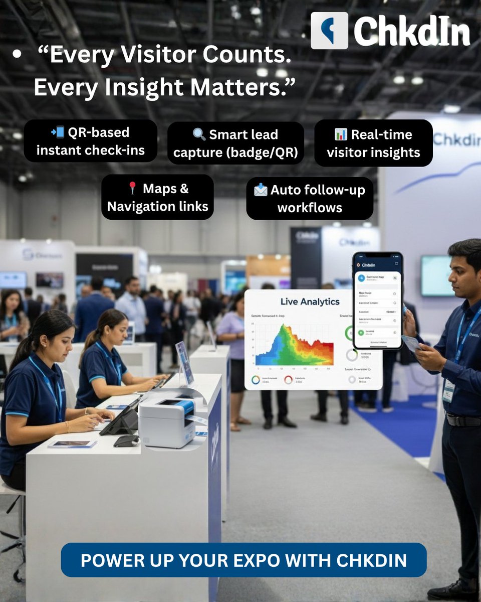 ChkdInOfficial's tweet photo. 🚀 Every visitor counts. Every insight matters.

Turn your expo into a lead generation machine with Chkdin 🔥

📲 QR check-ins
📊 Live insights
📩 Auto follow-ups

🔗https://t.co/rfxuxvCHA0

#EventTech #Chkdin #LeadGeneration #Expo #MarketingTech #B2B #Automation #Events https://t.co/yI5kvjJLub