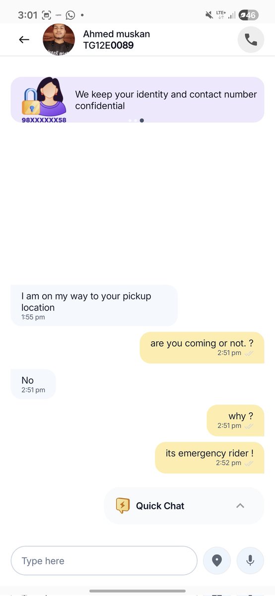 hydizzzz's tweet photo. Booked an Rapido ride, driver went opposite direction. When I called, he said “No” to coming. Then why accept the ride? Just roaming &amp; wasting my time. Very unprofessional. Please take action. #Rapido
@rapidobikeapp

I booked at 1:55pm now 3:00. Take necessory action as quickly https://t.co/JdJuYZup4b