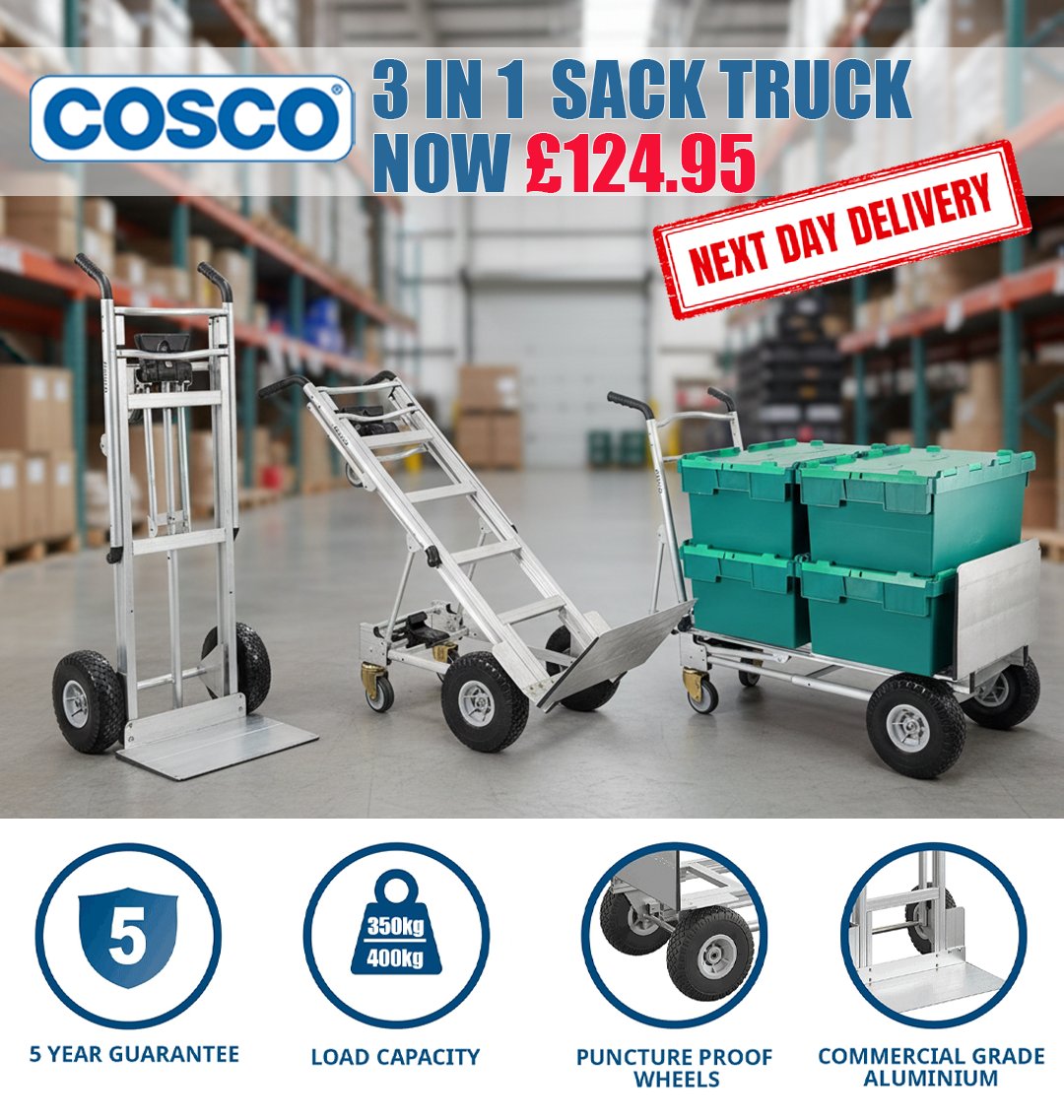 ParrsWorkplace's tweet image. The COSCO 3-in-1 Aluminium Sack Truck is a versatile solution built for demanding tasks. Whether used as a warehouse truck, delivery truck, or picking trolley, its lightweight design ensures easy handling without compromising strength.
bit.ly/47VLNgr #handtruck #3in1