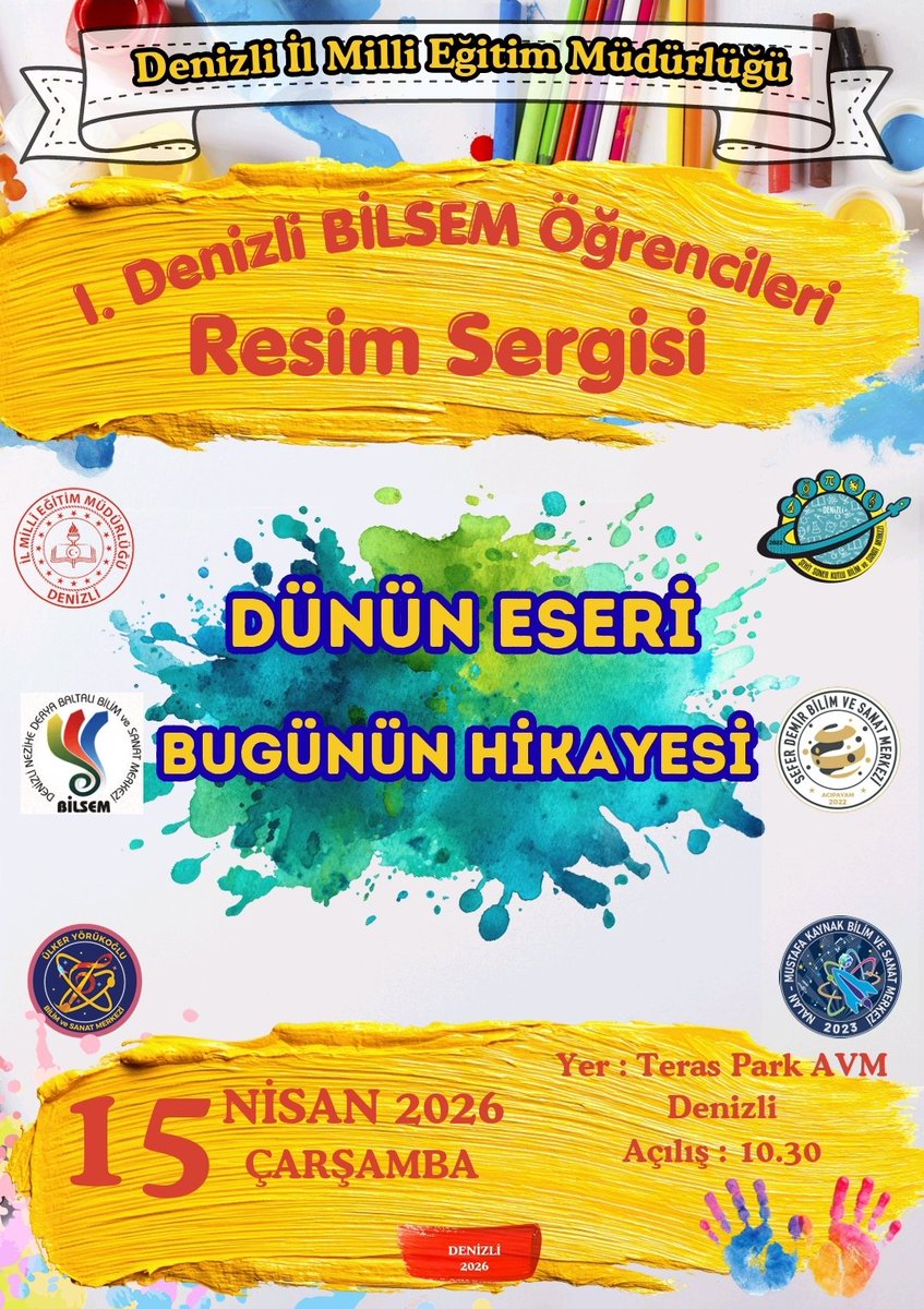 Civrilbilsem's tweet photo. Dünya Sanat Günü için Denizlide bulunan 5 Bilim Sanat Merkezi Resim Öğrencilerinin yaptığı sergiye tüm ilimiz davetlidir.
@ArgeDenizli 
@civrilmem 
@denizlimem 
@emre_caliskan 
@fatihcidiroglu https://t.co/0LvjofzPWt